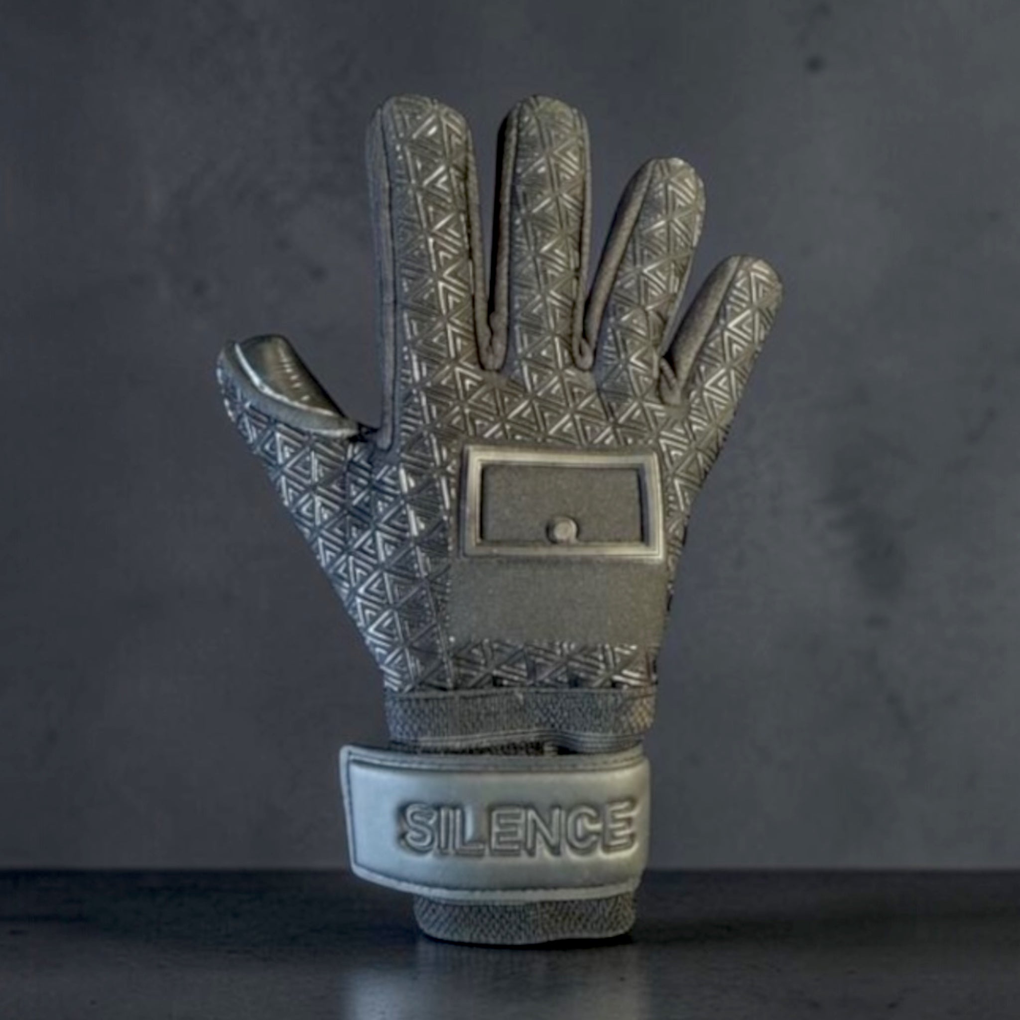 Foundation 01 Goalkeeper Glove, black with textured pattern and Silence logo on wrist strap